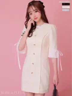 Robe de Fleursラメツイードx袖フリルリボンキャバドレス