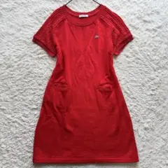 ✨美品✨ラコステ　ロングワンピース　ケーブルニット赤M