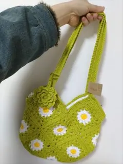 モチーフ編みバッグ ハンドメイド ハンドバッグ 編み物 かぎ針編み 1号