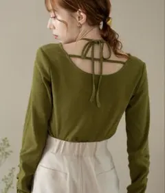 【試着のみ】hinari メランジデザイントップス　グリーン