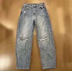 GAP 데미지 가공 데님 배럴 레그 팬츠 라이트 블루