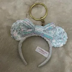 ディズニー カチューシャキーホルダー ミニーマウス スパンコール ホワイト