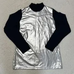 新品シルバー/ブラックハイネック長袖カットソー