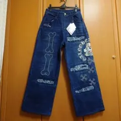 GALFY/ガルフィー ピカピカ骨骨レーザーかも? 骨ワッペン刺繍デニムパンツのサムネイル