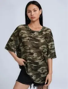 迷彩 オーバーサイズ Tシャツ 半袖 カモフラージュ柄 レディース M