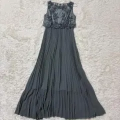 アサクラ　花柄　レース　プリーツ　ロングワンピース　ドレス　M