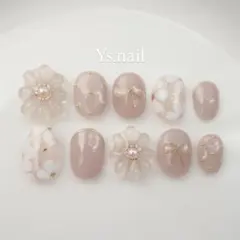 春　リボン　ピンク　淡色　お花　卒業式　前撮り　成人式　振袖　袴　ネイルチップ