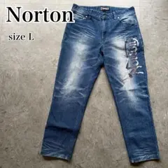Norton 刺繍 デニムパンツ ストレッチ バイカー ノートン ヒゲ フェードのサムネイル