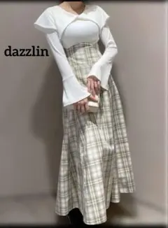 dazzlin ダズリン コルセットチェックワンピース　オフホワイト M