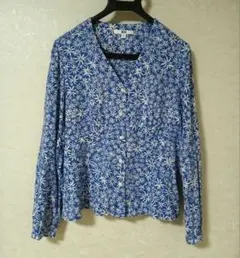 UNIQLO　花柄 長袖ブラウス　XL ブルー　レーヨン