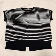 UNFILO アンフィーロ ボーダー 半袖 ニット Tシャツ ブラック× オフのサムネイル