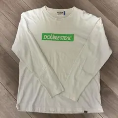 DOUBLE STEAL ロンT M 白 ボックスロゴ 緑 ストリート