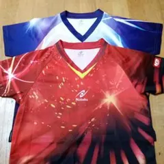 Nittaku 卓球ウェア 赤と紫のVネックJ150【若干ほつれあり】2枚セット