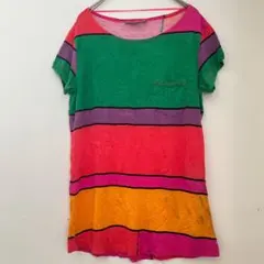 comma 【34】半袖ストライプTシャツ カラフル 派手