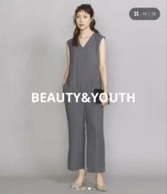 BEAUTY&YOUTH 美品　ジャカード フレンチスリーブオールインワン