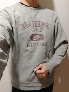 幻トレーナーLサイズ灰色かすれ加工OLDオールドNIKE TRIUMPHエンジ色