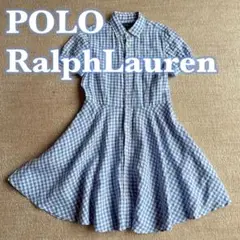 POLO Ralph Lauren 半袖ワンピース　ギンガムチェック　ブルー　麻