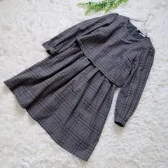 earth music&ecology 長袖ワンピース グレー M チェック柄