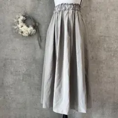 【ジーユー】タフタフレアミディスカート グレー　M ウエストゴム　ボリューム