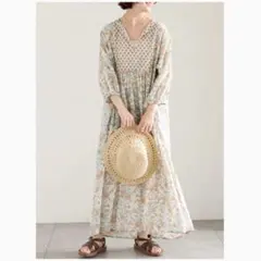 LEE掲載　Made in India花柄ワンピース　サマンサモスモスブルー