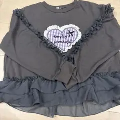しまむら　裏起毛　キッズ トレーナー ハートモチーフ フリル グレー　140