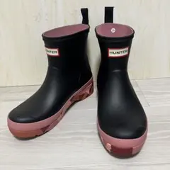 極美品　HUNTER 24cm ショートブーツ　カモフラージュ レインシューズ