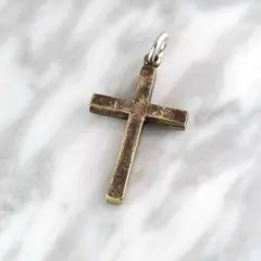 真鍮 クロス ペンダント 丸カンシルバー925 ヴィンテージ風 異素材　新品