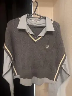 韓国風　シャツレイヤード風 ニットベスト トップス