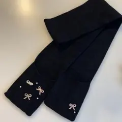 黒 リボンとパール装飾 ニットレギンス
