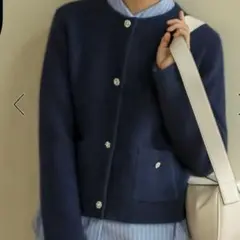 24aw 組曲 ラクーン ファー ニットジャケット L カーディガン 紺