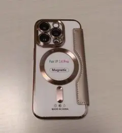 ✨iPhone 14 Pro ケース 手帳型 クリア MagSafe ゴールド