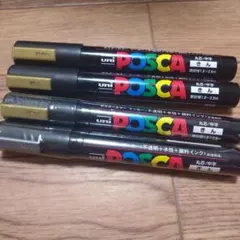 uni POSCA ポスカ 中字 丸芯 金 銀 4本セットのサムネイル