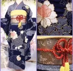 専用ページ♡✨️希少✨️絞り 美品 紺色に豪華な金刺繍 振袖 袋帯セット