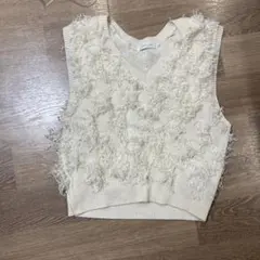 chocol raffine robe フリンジニットベスト アイボリー
