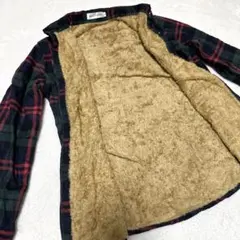 【極暖】裏ボア チェックシャツ Mサイズ 厚手 防寒 ネルシャツ 緑×赤