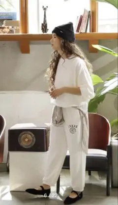 裏起毛プリントジョガーパンツ☆オフホワイト