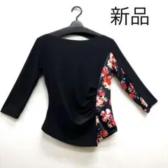 新品 社交ダンス トップス 黒地に花柄 サイズML