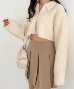 Heather フルZIPニットカーディガン アイボリー