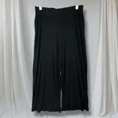 BERSHKA リブワイドストレートパンツ 黒 M 春夏 薄手 ウエストゴム