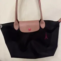 エッフェル塔刺繍トートバッグ 黒/ピンク