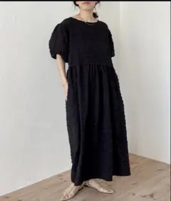 wee9s ウィークス　ポコポコ ふくれジャガード ワンピース ブラック 黒 F