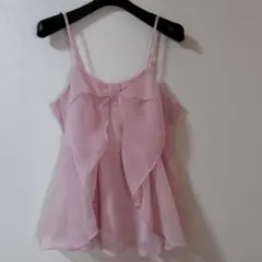 ピンク フリル シフォンキャミソール