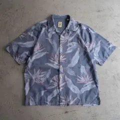 ボックス◎】00s old ドット柄 リネン×コットン 開襟 S/S シャツ