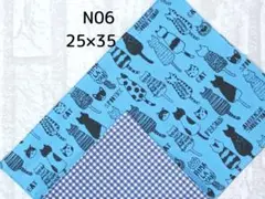 ★SALE★N06　ランチョンマット　ねこ　水色　紺チェック　給食　ハンドメイド
