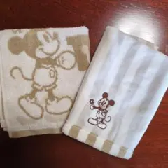 ​【2枚セット】ディズニー ミッキー＆ミニー ハンドタオル ミニタオル ベージュ