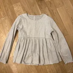 美品✨45R ヒッコリーストライプ ペプラム半袖ブラウス バックボタン