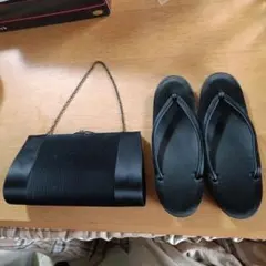 喪服用 黒のバッグと 草履 喪服二点セット サイズL