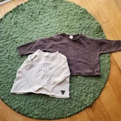 象と鳥の刺繍トレーナー2枚セットフタフタ90センチ