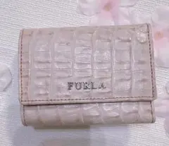 FURLA フルラ クロコ 型押し 三つ折り コンパクトウォレット ピンク