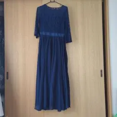 ネイビー レース マキシドレス 3/4袖